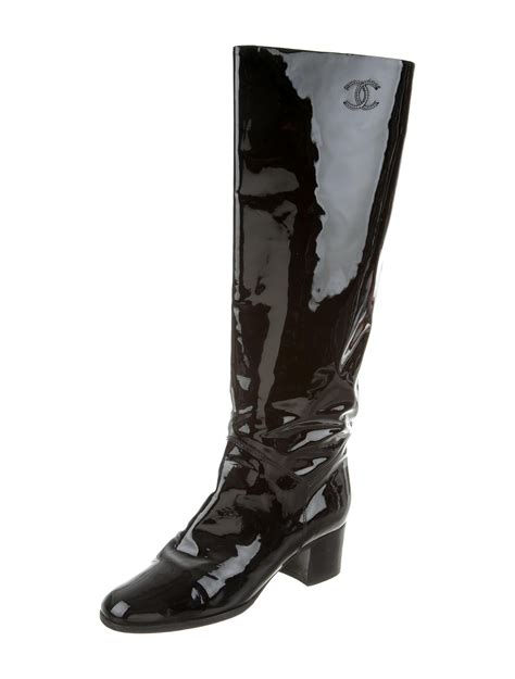 chanel patent leather 255 black|Chanel patent leather boots.